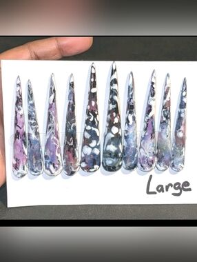 Handmade 4xl Stiletto Press-On Nails — Marble Purple, Black & White